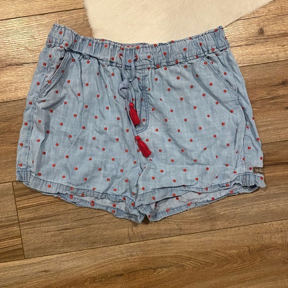 Matilda Jane Cameron Chambray Soft Denim Shorts Red Polka Dots Large Tassel - Picture 3 of 11